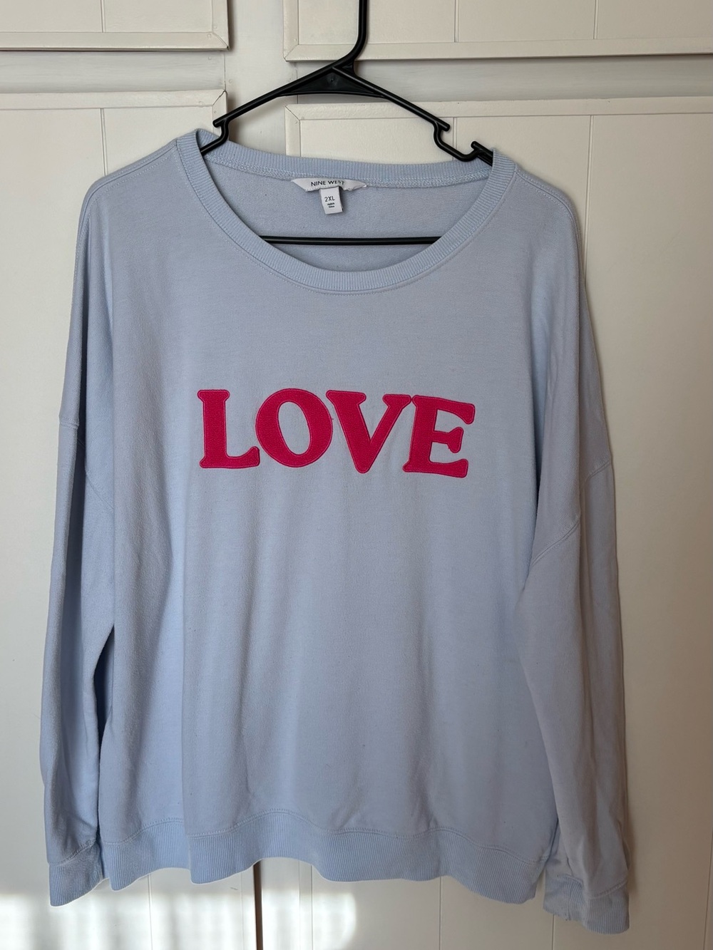 Nine West Light Blue Sweatshirt with Hot Pink LOVE Graphic